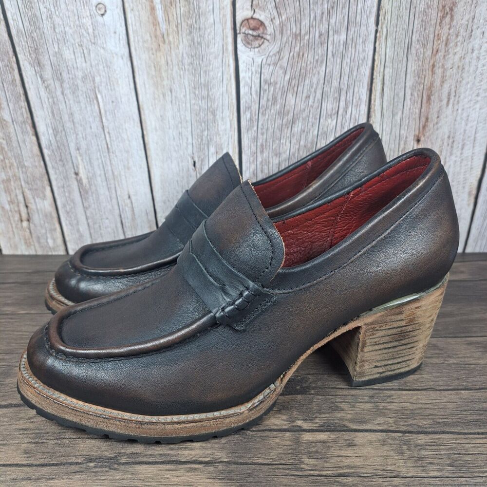 Freebird Bristol Brown Leather Chunky Heel Slip On Loafer Women's Sz 10 (VGC)